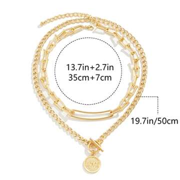MJartoria Gold Layered Necklaces for Women Trendy Retro Coin Pendant Necklace Chunky Chain Choker Necklaces for Jewelry Birthday Gifts (Gold)