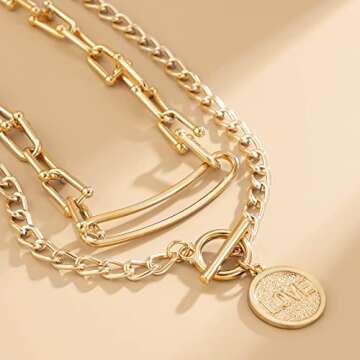 MJartoria Gold Layered Necklaces for Women Trendy Retro Coin Pendant Necklace Chunky Chain Choker Necklaces for Jewelry Birthday Gifts (Gold)