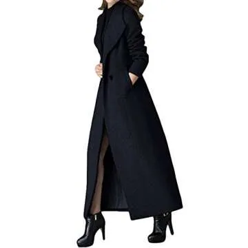 PENER Women's Charming Long Wool Trench Coat Winter Double Breasted Classic Warm Thick Jacket (as1, numeric, numeric_14, regular, regular, Black Long- Style 2, 14)
