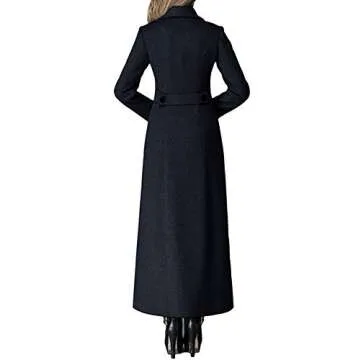 PENER Women's Charming Long Wool Trench Coat Winter Double Breasted Classic Warm Thick Jacket (as1, numeric, numeric_14, regular, regular, Black Long- Style 2, 14)