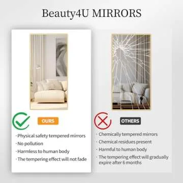 Beauty4U 65" x 24" Full Length Mirror with Stand, Gold Wall Mounting Full Body Mirror, Metal Frame Full-Length Tempered Mirror for Living Room, Bedroom