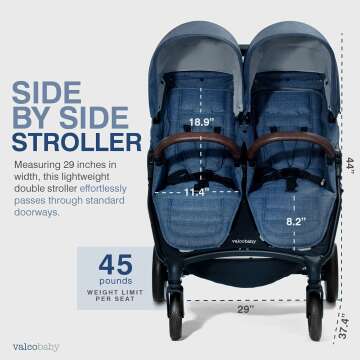 Valco Baby Trend Duo Double Stroller 2023 Denim Blue