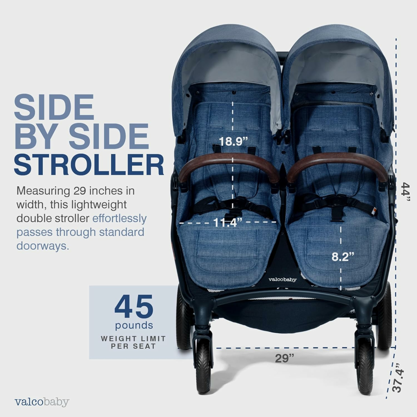 Valco Baby Trend Duo Double Stroller 2023 Denim Blue