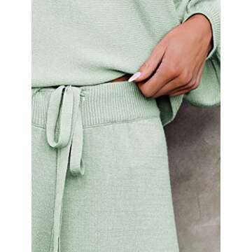 Ekouaer Knit Lounge Sets for Women Pants Sweater Set Crewneck Long Puff Sleeve Pajama Set for Casual Travel Lounge Green Large