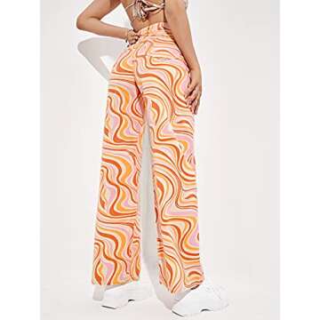 WDIRARA Women's High Waisted Wide Leg Print Casual Colorful Pattern Baggy Jeans Denim Pants Multicolored M