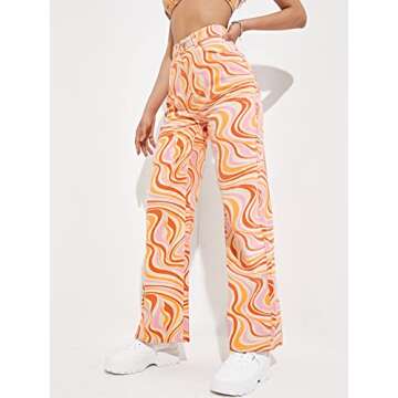 WDIRARA Women's High Waisted Wide Leg Print Casual Colorful Pattern Baggy Jeans Denim Pants Multicolored M