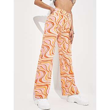 WDIRARA Women's High Waisted Wide Leg Print Casual Colorful Pattern Baggy Jeans Denim Pants Multicolored M