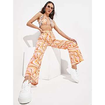 WDIRARA Women's High Waisted Wide Leg Print Casual Colorful Pattern Baggy Jeans Denim Pants Multicolored M