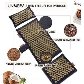 UNMERA Acupressure Mat and Pillow Set,Natural Premium Linen & Coconut Fiber Filling,FSA/HSA Eligible,for Back/Neck Pain Relief, Sciatic, Headache and Muscle Relaxation, Comes with Carrying Bag