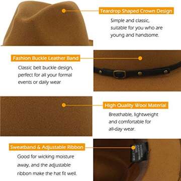 Lisianthus Women Wide Brim Wool Fedora Panama Hat with Belt Buckle A-Khaki