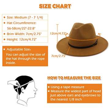 Lisianthus Women Wide Brim Wool Fedora Panama Hat with Belt Buckle A-Khaki