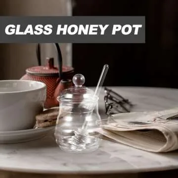 BESTONZON 250ml Glass Honey Pot Clear Jam Jar Set with Lid and Dipper for Home Kitchen