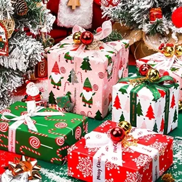 WRAPAHOLIC Christmas Wrapping Paper - 4 Rolls of Gnome Designs