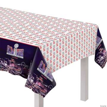 Amscan Super Bowl LVIII All-Over-Print Plastic Tablecloth - 54" x 96" (1 pack) | Premium Plastic, Perfect for Festive Football-Themed Events