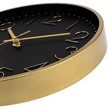 Foxtop Black Gold Wall Clock - Elegant Silent Decor