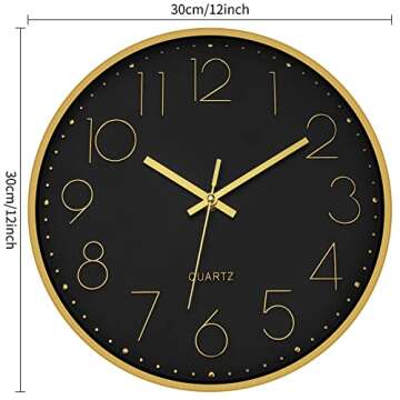 Foxtop Black Gold Wall Clock - Elegant Silent Decor