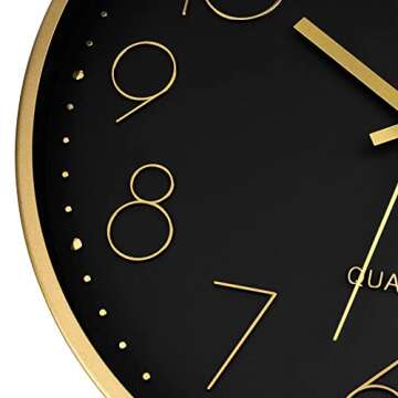 Foxtop Black Gold Wall Clock - Elegant Silent Decor