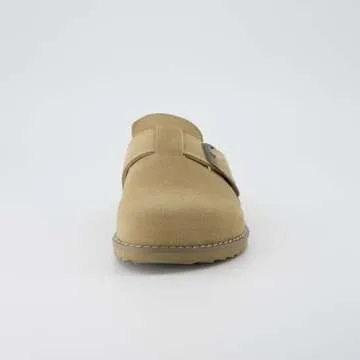 CUSHIONAIRE Blain Genuine Suede Clogs for Women | Slip-On Mules with Memory Foam & Oversized Buckle | Non-Slip Comfort Clogs & Mules Shoes for Women, Khaki 8