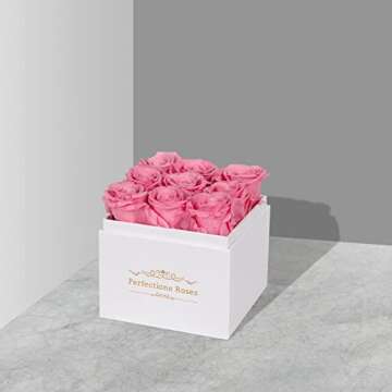 Perfectione Roses Preserved Flowers in a Box, Champagne Real Roses Long-Lasting Rose Valentines Day Gifts for Her, Mothers Day Roses Anniversary Christmas Day (Pink)