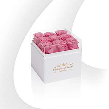 Perfectione Roses Preserved Flowers in a Box, Champagne Real Roses Long-Lasting Rose Valentines Day Gifts for Her, Mothers Day Roses Anniversary Christmas Day (Pink)