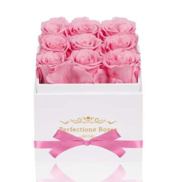 Perfectione Roses Preserved Flowers in a Box, Champagne Real Roses Long-Lasting Rose Valentines Day Gifts for Her, Mothers Day Roses Anniversary Christmas Day (Pink)