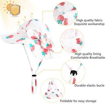 Baby Girl Sun Hat with UPF 50+ Outdoor Adjustable Beach Hat with Wide Brim Bucket Hats (0-6 Months, ...