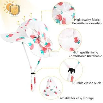 Baby Girl Sun Hat with UPF 50+ Outdoor Adjustable Beach Hat with Wide Brim Bucket Hats (0-6 Months, ...