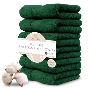 MAURA Hunter Green Hand Towels for Bathroom. Luxury Turkish Cotton Bath Hand Towels Set of 6. Ultra-...