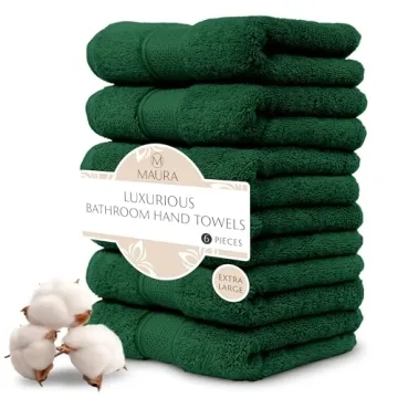 MAURA Hunter Green Hand Towels for Bathroom. Luxury Turkish Cotton Bath Hand Towels Set of 6. Ultra-...