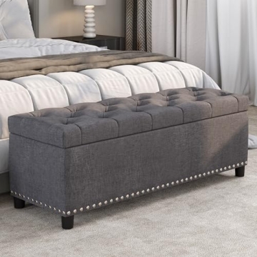 BELLEZE Button-Tufted Ottoman for Stylish Storage and Seating
