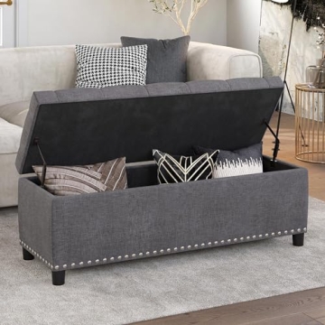 BELLEZE Button-Tufted Ottoman for Stylish Storage and Seating