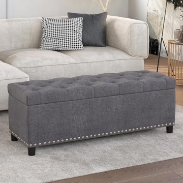 BELLEZE Button-Tufted Ottoman for Stylish Storage and Seating
