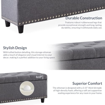 BELLEZE Button-Tufted Ottoman for Stylish Storage and Seating
