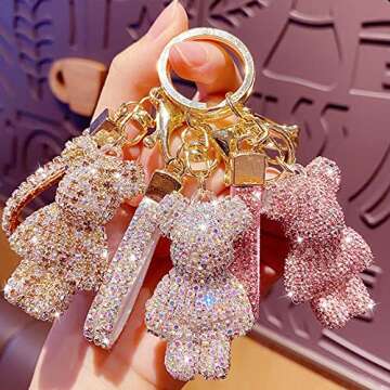 kieques Cute Diamond Bear Keychains for Women、Kids、Girls，Key Chain for Car Keys、Handbags、Backpack、Wallet，Personalized Funny(Pink)