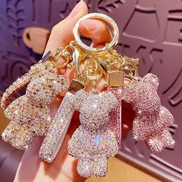 kieques Cute Diamond Bear Keychains for Women、Kids、Girls，Key Chain for Car Keys、Handbags、Backpack、Wallet，Personalized Funny(Pink)