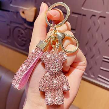 kieques Cute Diamond Bear Keychains for Women、Kids、Girls，Key Chain for Car Keys、Handbags、Backpack、Wallet，Personalized Funny(Pink)