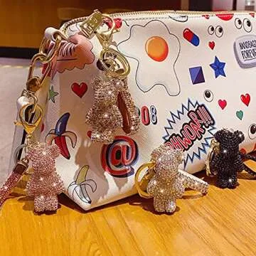 kieques Cute Diamond Bear Keychains for Women、Kids、Girls，Key Chain for Car Keys、Handbags、Backpack、Wallet，Personalized Funny(Pink)