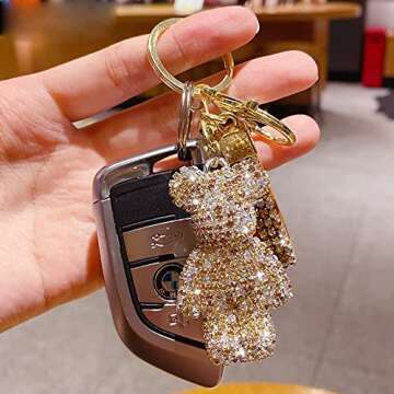 kieques Cute Diamond Bear Keychains for Women、Kids、Girls，Key Chain for Car Keys、Handbags、Backpack、Wallet，Personalized Funny(Pink)