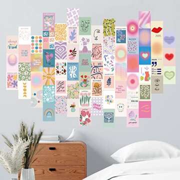 TRAMIN Danish Pastel Wall Art, 70pcs Aesthetic Pictures for Bedroom Decor, Cute Room Decor for Teen Girls