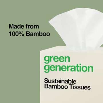 Green Generation Bamboo Facial Tissues - 3-Ply, 70 Sheets per Tissue Box, 12 Multicolor Boxes of Tissues, 840 Face Tissues - Hypoallergenic, Soft, Organic, FSC Certified, Tree Free