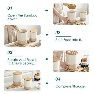vancasso Sabine Ceramic Food Storage Jars Set, Airtight Storage Container with Wooden Lid, Canister Sets for Kitchen Counter, Nuts, Flour, Coffee, Tea, Sugar, 2 Pack (74 Oz and 36 Oz)
