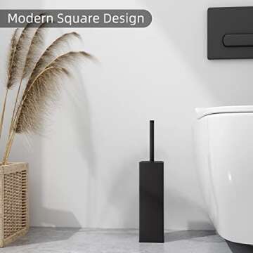 BGL Square Toilet Brush with Holder,Stainless Steel Rubber Painted Toilet Bowl Brush and Holder for Bathroom,2 Cleaner Brush Heads,Black