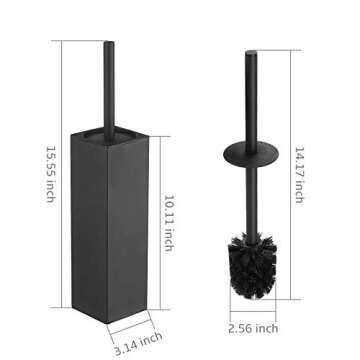 BGL Square Toilet Brush with Holder,Stainless Steel Rubber Painted Toilet Bowl Brush and Holder for Bathroom,2 Cleaner Brush Heads,Black