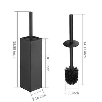 BGL Square Toilet Brush with Holder,Stainless Steel Rubber Painted Toilet Bowl Brush and Holder for Bathroom,2 Cleaner Brush Heads,Black