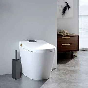 BGL Square Toilet Brush with Holder,Stainless Steel Rubber Painted Toilet Bowl Brush and Holder for Bathroom,2 Cleaner Brush Heads,Black