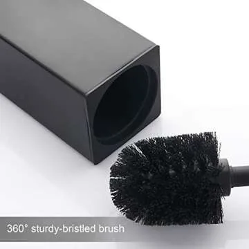 BGL Square Toilet Brush with Holder,Stainless Steel Rubber Painted Toilet Bowl Brush and Holder for Bathroom,2 Cleaner Brush Heads,Black