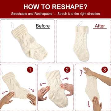 Kunyida Pack 6,14" Unique Ivory White Knit Christmas Stockings