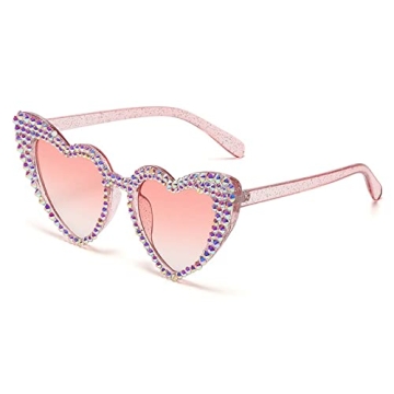 Cute Heart-Shaped Rhinestone Sunglasses for Women