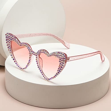 Cute Heart-Shaped Rhinestone Sunglasses for Women