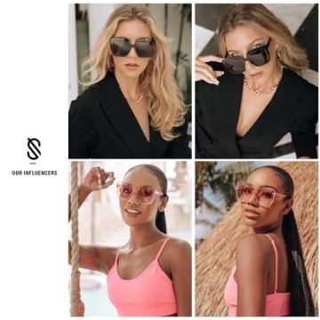 SOJOS Horned Rim Thick Sunglasses for Women Trendy Oversized Black Modern Hipster Fashion Shades SJ2161 with Black Frame/Grey Lens